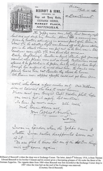 Letter to older brother Clement in Philadelphia (Beecroft Brothers) is historically interesting dating the beginning of the air raid by Zeppelins Letter to older brother Clement in Philadelphia (Beecroft Brothers) is historically interesting dating the beginning of the air raid by Zeppelins