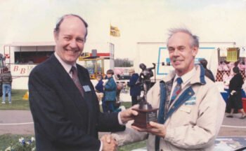 David Beecroft presenting the Christine Beecroft Memorial Trophy to Newark & Notts Agricultural Society, 1990