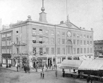 Nottingham Exchange Shop 1884. Note time ball on the roof Nottingham Exchange Shop 1884. Note time ball on the roof
